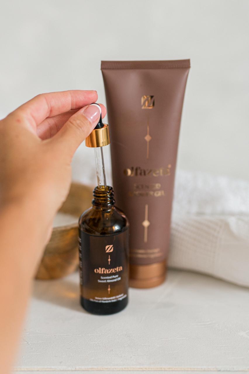 Huile d'amande douce parfumée et gel douche Olfazeta