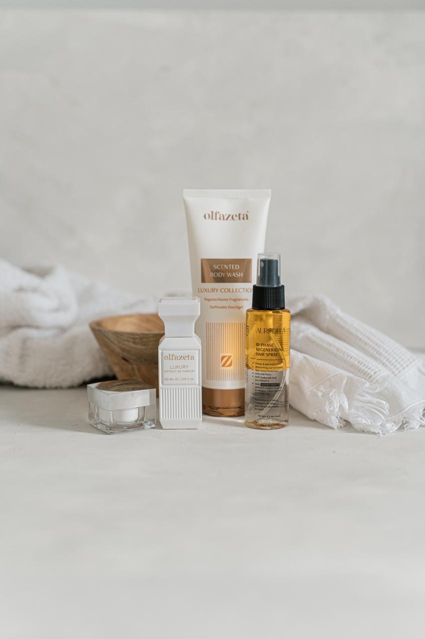 Olfazeta Luxury, gel douche parfumé et spray capillaire Aurodhea